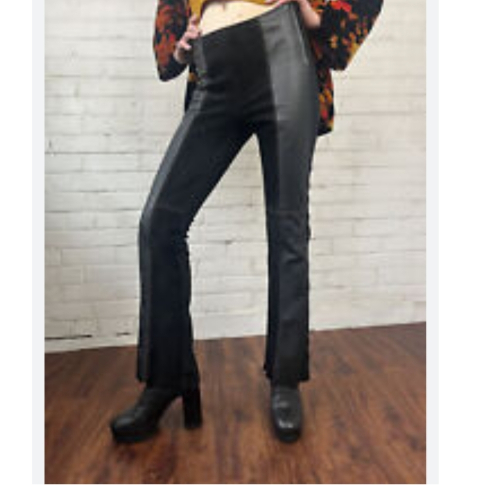 AQ Sport Ponte Stretch/Faux Leather Black on Black Flare Pants NWT Plus Size